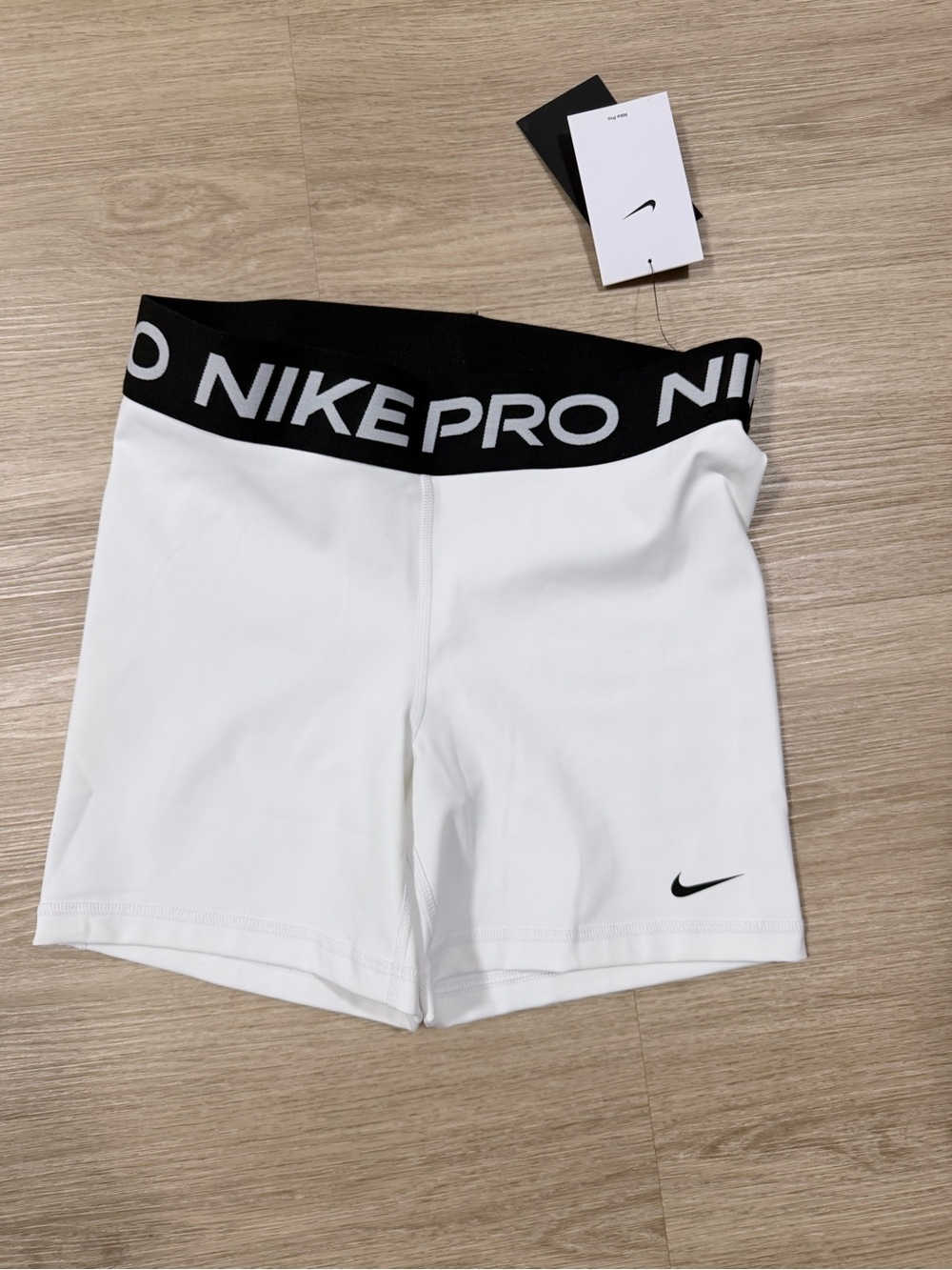 Nike Pro White Women's Bike Shorts with Black Branded Waistband